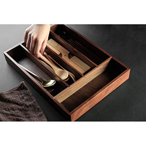 Cabilock Bandeja de talheres de madeira com 5 compartimentos, colher de garfo, pauzinhos, bandeja de