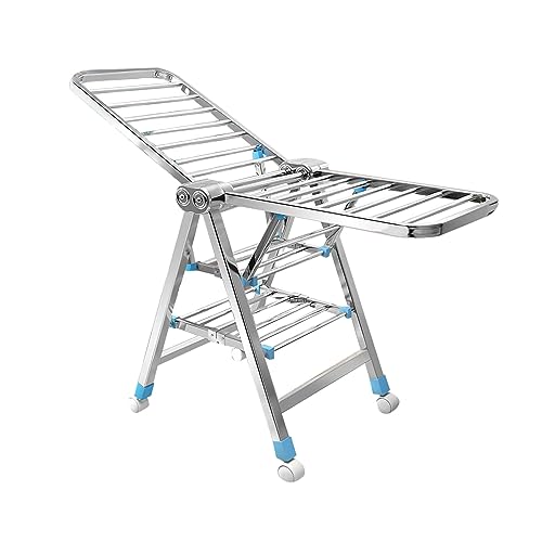 ATYUJKB Etendoir Linge Exterieur, Etendoir À Linge Balcon Acier Inoxydable, Séchoir À Linge Pliable avec roulettes, Rack Multifunction Clothes Gratuit...