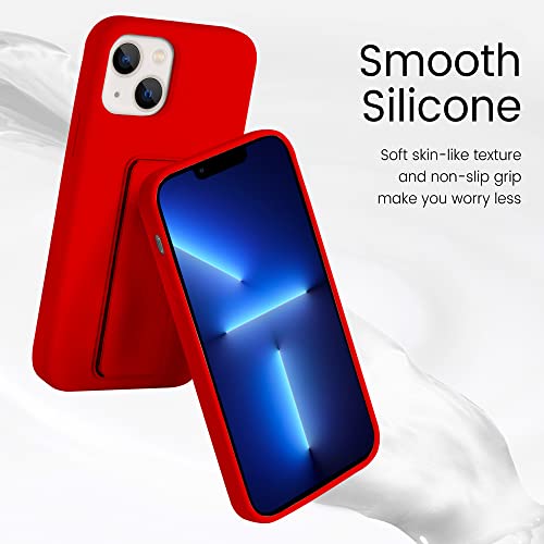 Coque silicone antichoc iPhone 13 rouge avec dragonne et support de table