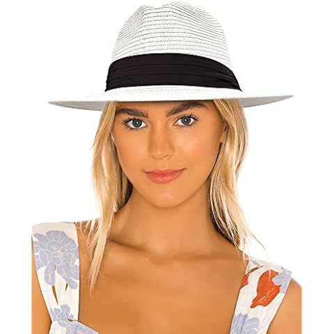 accsa Womens Straw Panama Hat Adjustable Ladies Fedora Sun Hat Wide Brim Beach Hats Summer Straw Trilby Hats UPF 50+ Cream Cover