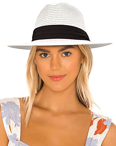 accsa Panama Chapeau de Paille Femme Réglable Été Large Bord Fedora Chapeau de Soleil Anti-UV Respirable Chapeaux Trilby de Plage Cover