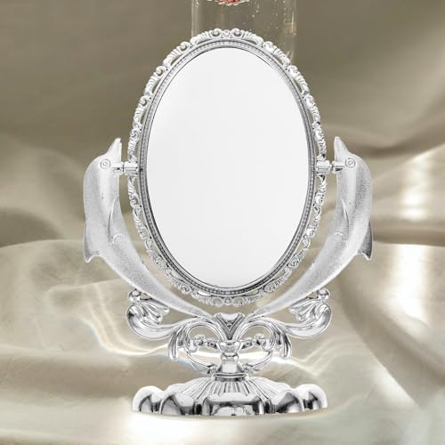 Miroir de maquillage pour table de salon avec design élégant argenté - 7