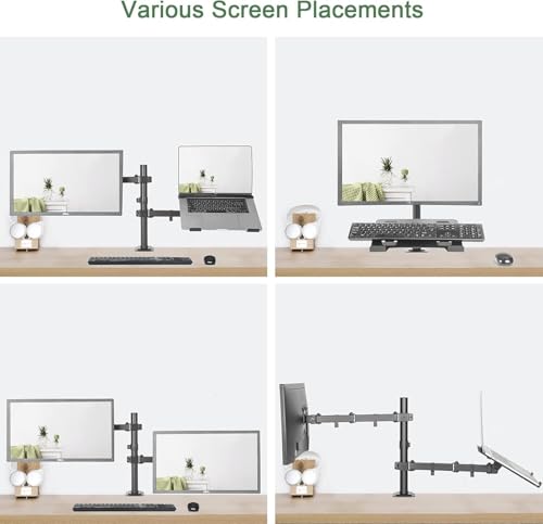 Image of STAR WORK Dual Monitor and Laptop Desk Mount Stand, Adjustable Clamp Mount with Monitor Arm and Laptop Tray, Fits 13-27 inch Inch Screens and Up to 17 Inch Laptops, VESA 75x75 100x100mm