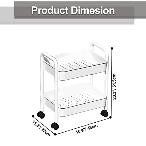 2-Tier Utility Rolling Cart Storage Organizer Sofa Side Table With Wheels, Under Desk Mobile Trolley Organizer With Handle For Office Home Kitchen Organization, White #TOP6