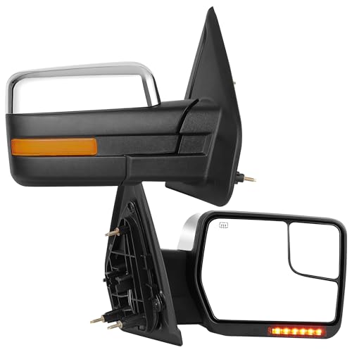 YITAMOTOR Tow Mirrors Compatible with 2007-2014 Ford F150, Power Heated Driver and Passenger Side Replacement Towing Mirror Set with Turn Signal Light Puddle Light Chrome