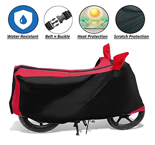 Image of Auto Hub Bike Cover Compatible with Hero Splendor Plus with Mirror Pocket, Dustproof, Heat Resistant, Triple Stitched, Splendor Plus Bike Cover- Black, Red