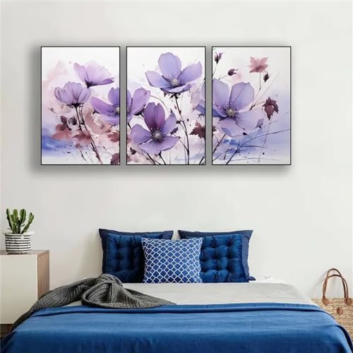 Carteles Botánicos de Flores Silvestres Moradas para Cubrir Paredes Vacías con Lienzos de 60x70cm