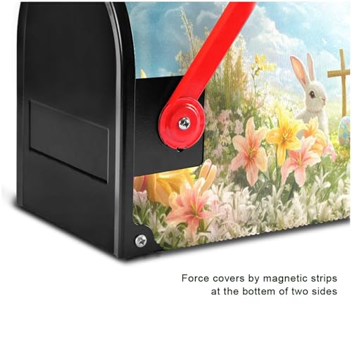 Image of Wamika Happy Easter Day Eggs Bunny Mailbox Cover Standard Size Welcome Spring Flowers Lily Magnetic Mailbox Covers Garden Yard Porch Mail Boxes Cover Holiday Decorations 21 inch L x 25 inch W