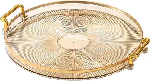 Portal AE Serving Trays with Handles Home Decorative Coffee Table Round Tray Acrylic Food Tray Fruit Tray Bar Tray Perfume Tray Cocktail Tray Gold)