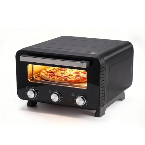 Image of NEWBULIG Electric Pizza Oven Indoor Countertop, Makes 12.6-Inch Pizzas in Minutes, Heats up to 750F Pizza Maker, Large Viewing Window, Interior Light, with Pizza Stone & Peel, Mechanical Control Knob