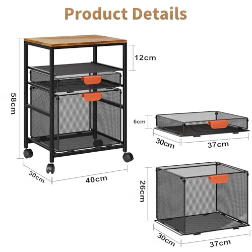 Marbrasse Soporte para Impresora con Almacenamiento,Carrito Grande con Ruedas,Mueble Organizador para Archivador con Cajones,Carrito para Impresora 3D,Teléfono Móvil,Oficina en Casa(Marrón Rústico) - imagen 3
