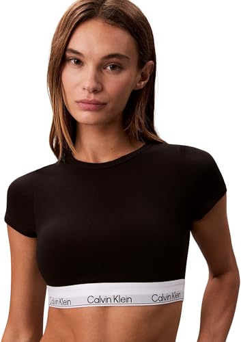 Calvin Klein Women's High Neck T-Shirt Bralette, Black (Black), S