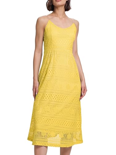 DITOK Womens Lace Floral Midi Dress Summer Sundress Overlay Casual Sleeveless Flowy Cocktail Party Swing Wedding Dresses, Yellow