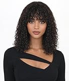 ManeMajesty Short Curly Wig with Bangs Human Hair for Black Women 3x1 HD Lace Realistic Look Short Bob Wigs Wear and Go Glueless Wig Brazilian Virgin Human Hair Natural Color 12 inch