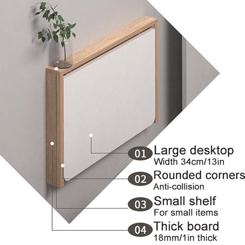 Bureau pliable mural petit espace table rabattable beige 33x19 - 7