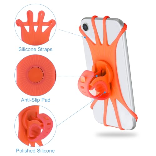 Image of PATIKIL 2Pcs Bike Phone Mount, 360 Rotation Silicone Motorcycle Phone Holder for 3 inch- 6.5 inch Phones Adjustable Phone Mount for Motorcycle Bicycle Electric Scooter, Orange