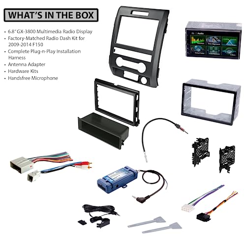 6.8" Ford F-150 (2009-2014) Double Din Car Stereo Kit With Dash Kit, Anntenna Adapter, Apple Carplay, Android Auto, Bluetooth Naviagtion, Camera Input (Black With Steering Wheel Controls) #TOP3