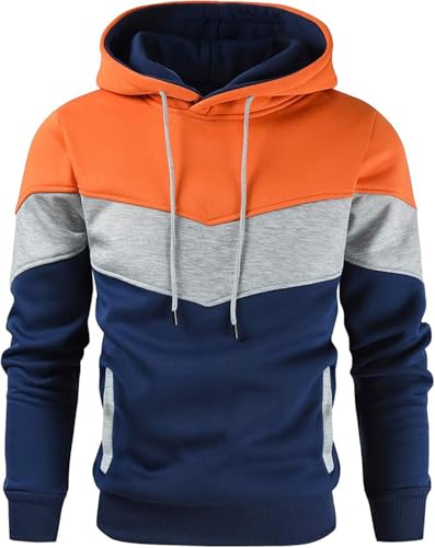 Hoodies for Men Pullover Hooded Sweatshirt with Kange Pocket, Color Block Mens Hoodies Pullover