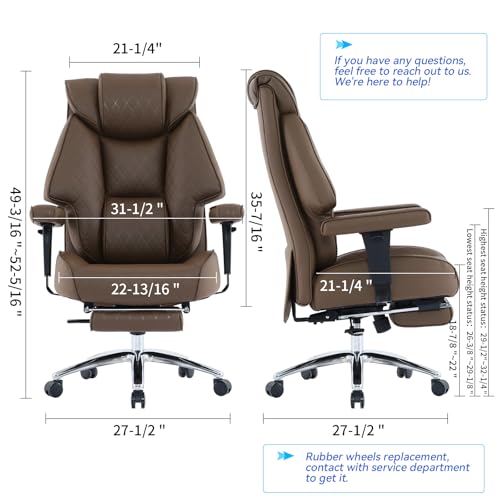 Big and Tall Office Chair with Footrest, PU Leather High Back Executive Office Chair 400lbs, Ergonomic Computer Chairs Lumbar Support for Heavy People (Brown)
