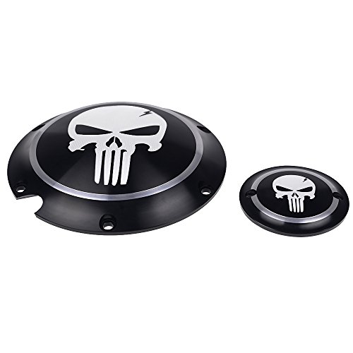 Frenshion Compatible for Motorcycle Black Chrome Skull Timing Accessories Engine Derby Timer Cover For Harley Sportster Iron XL 883 1200 04-14 (Pack of 2pcs)