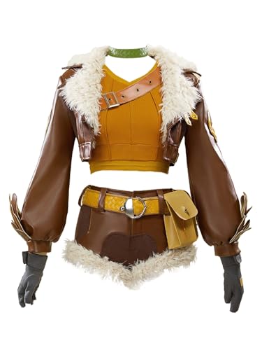 miccostumes Womens Costume Game Hero Cosplay Costume Vest Shorts with Jacket Tail (brown&yellow M)