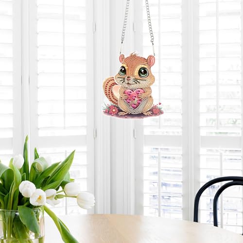 Image of DIY 5D Diamond Painting Rhinestone Acrylic Pendant Kit Love Squirrel Special Shape Diamond Art Hanging Crafts Wall Mosaic Art Door Window Home Decoration Ornament Valentine's Day Gifts