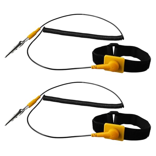 Image of 2pcs Anti Static Wrist Strap, Grounding Bracelet, Adjustable Antistatic Wrist Band with Alligator Clip and 5.9ft Long Cable, Suitable for PC Building and Electronics Repair (Yellow)