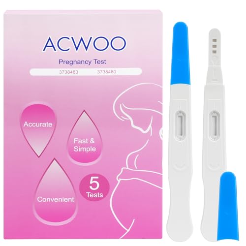 ACWOO Test de Embarazo, 5 Pruebas de Embarazo Precoz, Test Embarazo Alta Sensibilidad, Prueba de HCG 25 mIU/ml, Pregnancy Test, Test Embarazo Deteccion Temprana