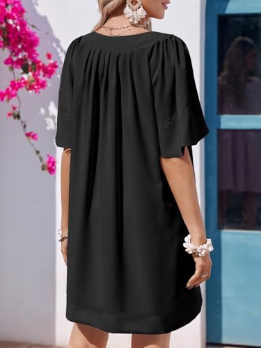Image of Wenrine Womens Flutter Short Sleeve Mini Dress Casual V Neck Loose Flowy Summer Dresses