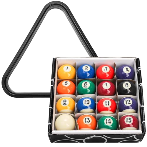 TOPZEA Billiard Balls Set Mini Size, 1-1/2 Inch Pool Ball Set, Complete 16 Balls with Billard Rack for 6 Feet Pool, Snooker Pools Table Accessories, American Style