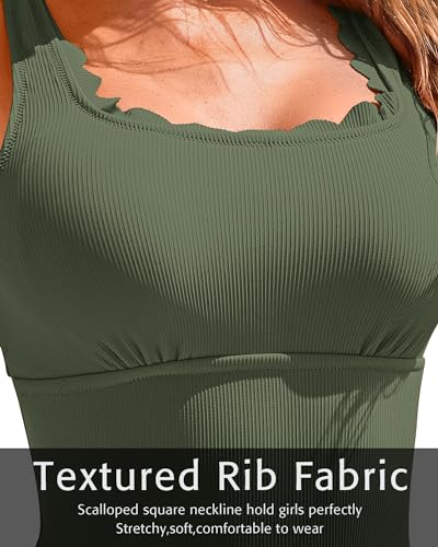 Image of Charmo Womens Scalloped One Piece Swimsuits Modest Bathing Suits