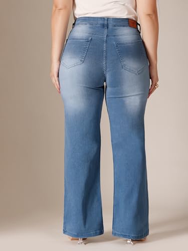 Image of Miss Chase A+ Women's Wide-Leg High Rise Regular-Length Stretchable Denim Jeans