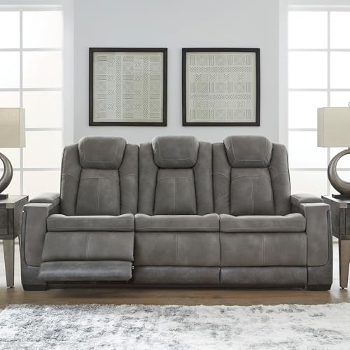 Signature Design by Ashley Faux Leather Power Reclining Sofa, Slate - image 2