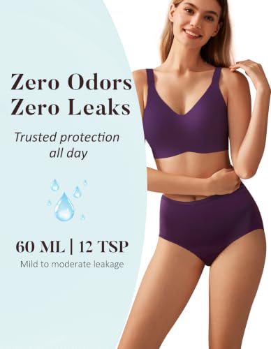 Image of AIRCUTE Washable Urinary Incontinence Protective Underwear for Women Leak Proof Absorbent Reusable Panties 60ML 1 Pack (Purple, 2X-Large)