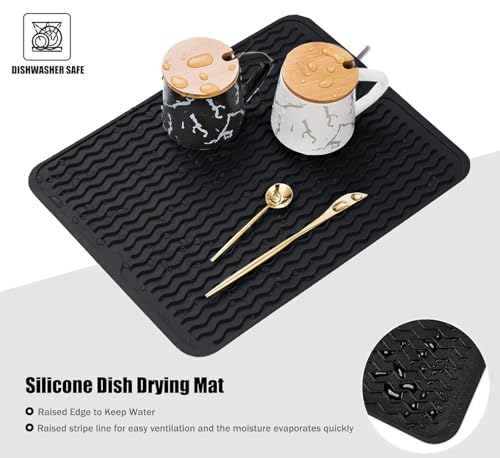 Image of VHKD Silicon Dish Drying mat Non-Slip Coffee Machine Easy Clean Sink Large Heat-Resistant Dish Drainer Kitchen Counter Sink Refrigerator Drawer Liner Utensils Drying mat (Black 40x45cm)