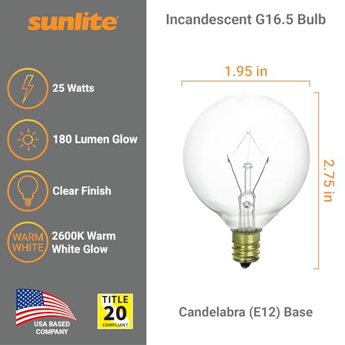 Sunlite 25G16.5/CL/12PK G16.5 Incandescent Clear Globe Light Bulb thumb #1