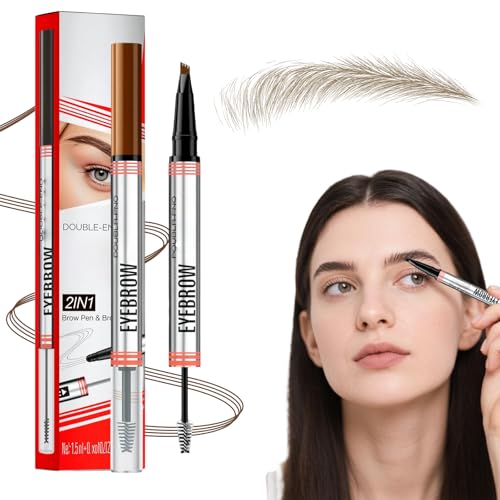VLZLQ Eyebrow Pencils for Women, 2-in-1 Eyebrow Pen with Gel, 3D Microblading Eyebrow Pencil with 4 Tip & Eyebrow Brush, Waterproof Long-Lasting (Dark brown)