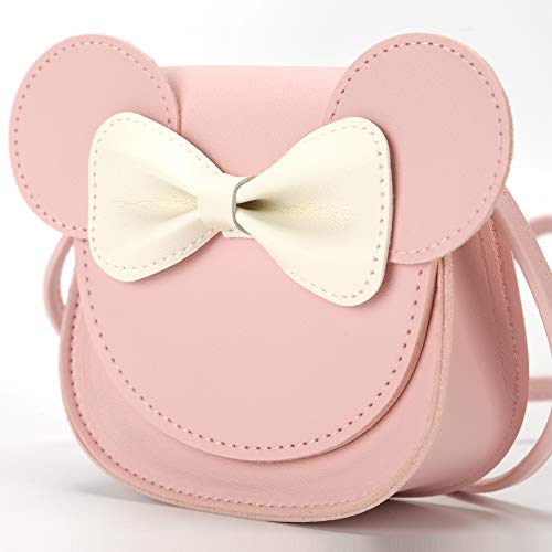 QiMing Mouse Ears Bow Crossbody Bag, Bolso de PU para niños, niñas y niños pequeños