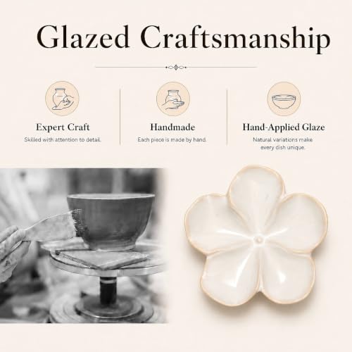 Ceramic Flower Jewelry Ring Trinket Dish Tray, Gifts for Women, White - image 6
