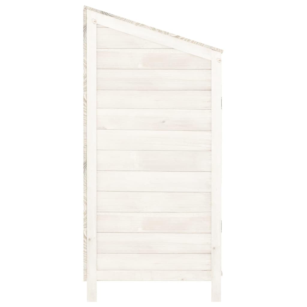 Szczyt ogrodowy z litego drewna jodłowego w kolorze białym, 102x52x112 cm, duża przestrzeń do przechowywania narzędzi ogrodowych i sprzętu zewnętrznego, solidna i stabilna rama