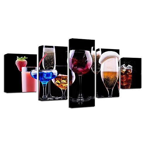 Art mural HD verre à vin rouge en 5 panneaux déco moderne luxueuse