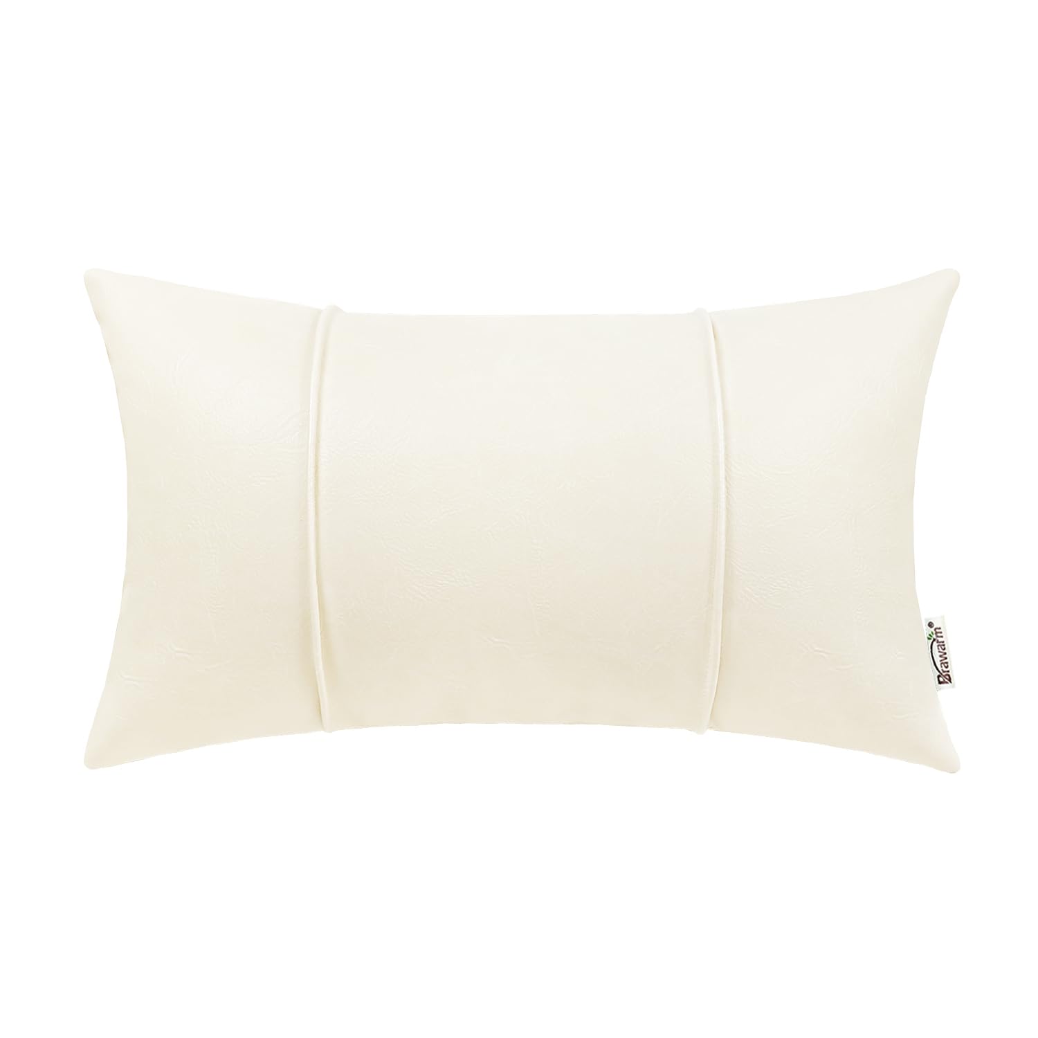 BRAWARM Cream Leather Throw Pillow Covers 12 X 20 Inches - Faux Leather Lumbar Pillow Cover with Piping, Hand Stitched Leather Throw Pillow for Couch