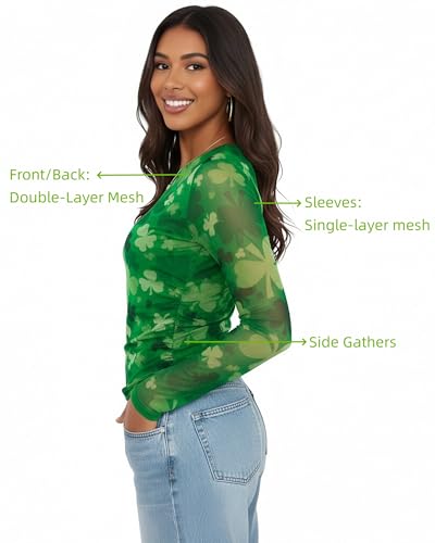 Image of MOUSYA Sheer Tops for Women Mesh Long Sleeve Top See Through Sexy Going Out Tee Summer Crewneck Party Undershirt