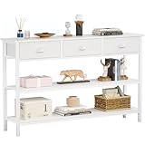 Furologee White Long 47' Console Sofa Table with 3 Drawers, Entryway Table with 3-Tier Storage Shelves, Display Shelf for Entry Way, Hallway, Couch, Living Room, Kitchen, Foyer