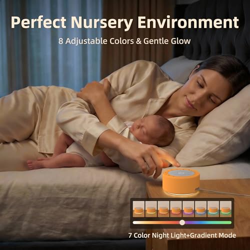 Image of Kipcush White Noise Machine for Baby & Adults, 30 Soothing Sounds, Soft Non-Glare Nursery Lamp, 8 Color Night Lights, Memory Function (Angel V3 Orange, Standard)