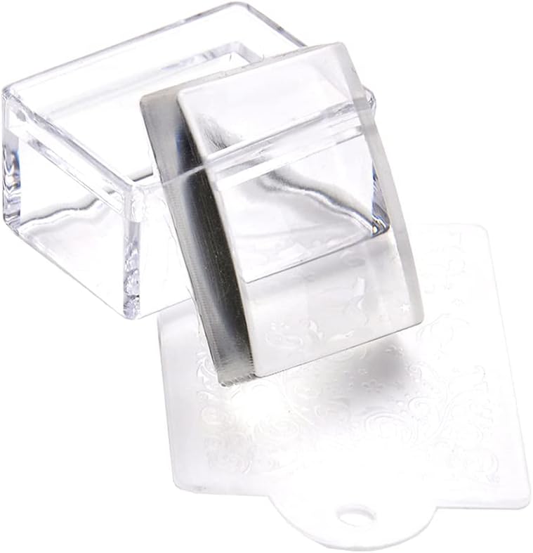 GSHLLO 2 Sets Rectangle Clear Silicone Nail Art Stamper with Scraper Nail Stamping Jelly Manicure Tools for DIY Nail Deco