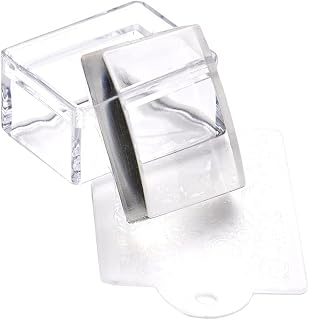 GSHLLO 2 Sets Rectangle Clear Silicone Nail Art Stamper with Scraper Nail Stamping Jelly Manicure Tools for DIY Nail Deco