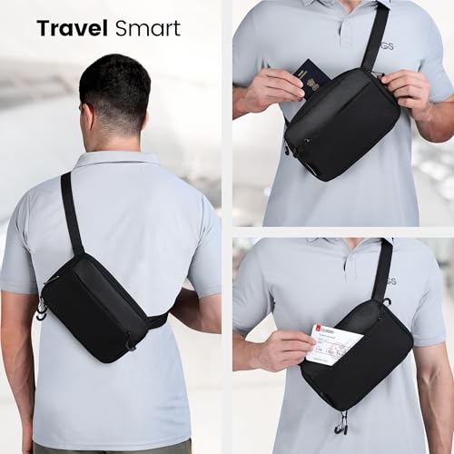 Image of URBAN WOLF Travel Sling - Anti-Theft Travel Crossbody Sling Bag for Men & Women | Water-Resistant Chest Pack, Mobile & Passport Shoulder Bag for Daily & Travel Use - Black