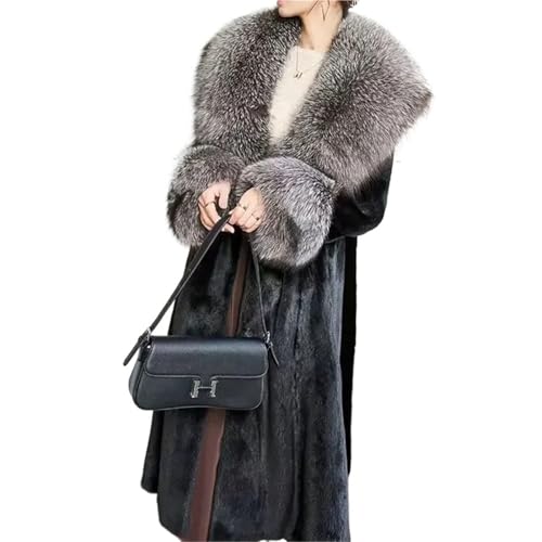 EXKURPOO abrigo pelo Abrigo de cuello piel for mujer, abrigo otoño e invierno grueso, cálido, suelto, largo, sintética zorro y visón(Black,S)