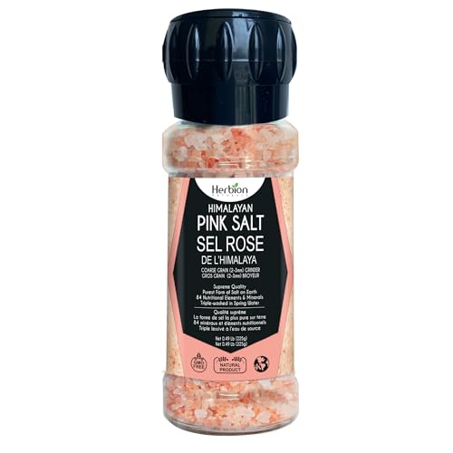 Molinillo de Grano Grueso de Sal Rosa del Himalaya Herbion Naturals, 225 Gramos, Fácil de Usar, Calidad Suprema, Forma Más Pura de Sal (Paquete de 1)